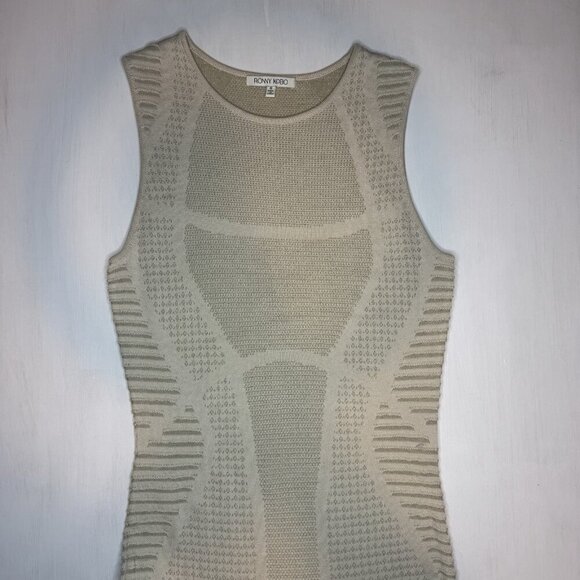 Ronny Kobo Mini Dress Size Small Beige Tan Stretch Bodycon Designer Fit & Flare - Picture 4 of 10